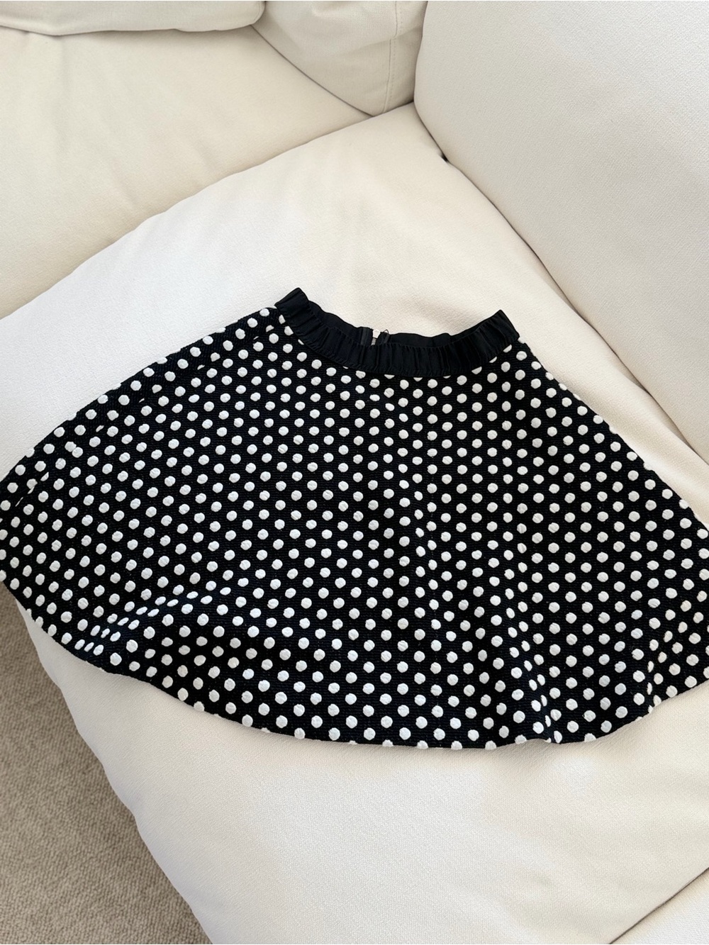 Sandro Black Skater Skirt with White Polka Dots